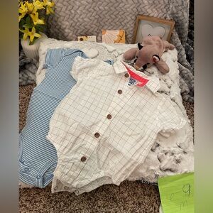 Little LAD & CARTERS 2PC Onesie Bundle Plaid Stripe Bodysuit & blue stripe 3-6M